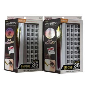 KISS Products imPRESS Self Adhesive Eyelashes Natural 36 Cluster Pack of 2
